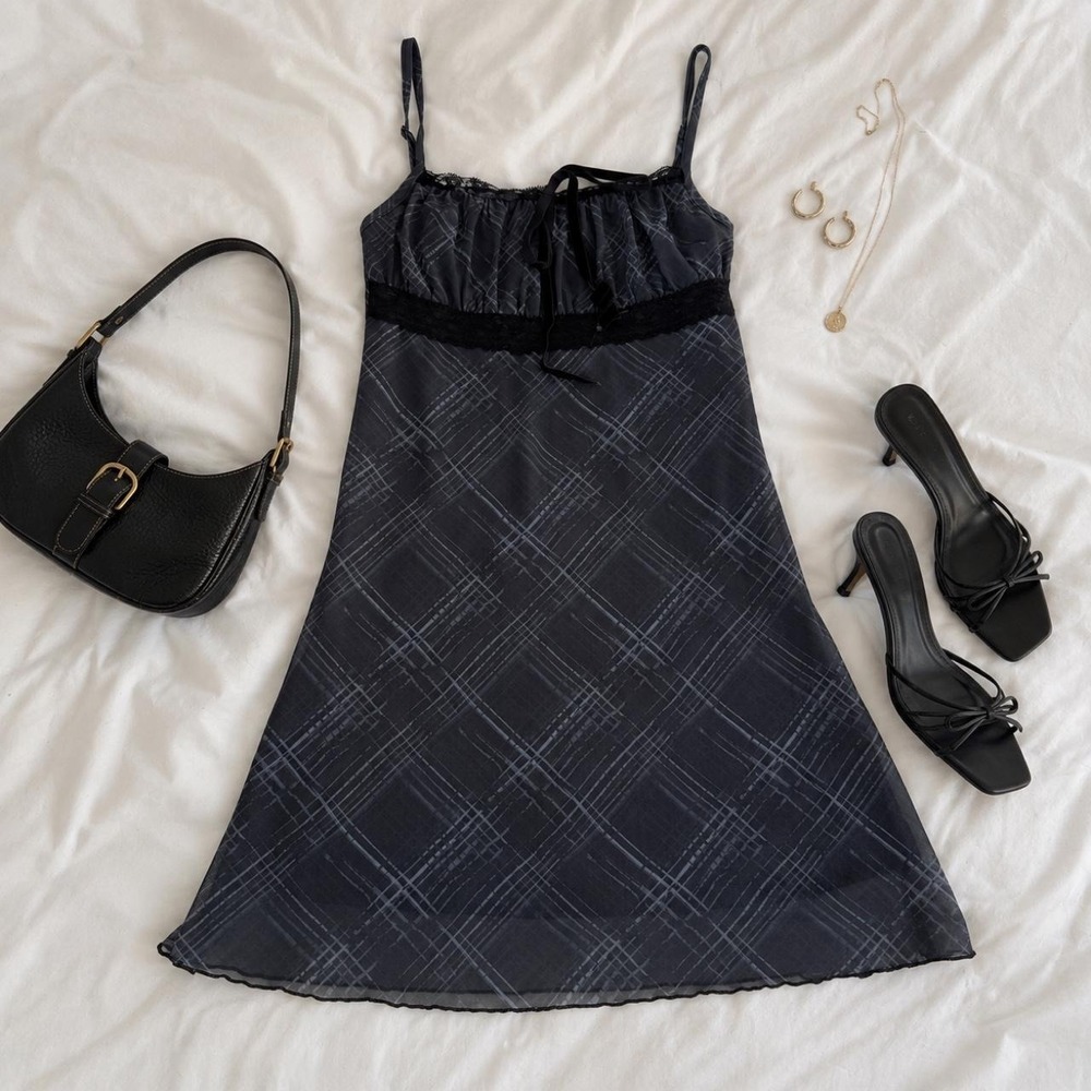 Modern Minga plaid lace slip dress fits like size small